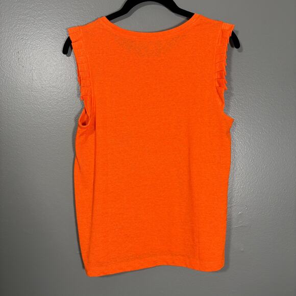 Ann Taylor LOFT Women's Orange Sleeveless Knit Top - Size Small - Pleated Detail - Picture 6 of 6